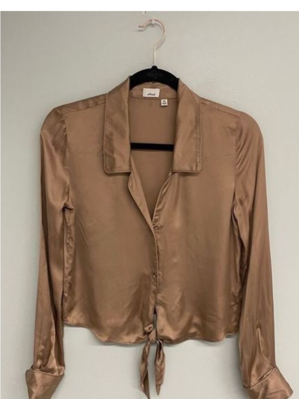 Aritzia Satin Tie-Hem Blouse - Taupe